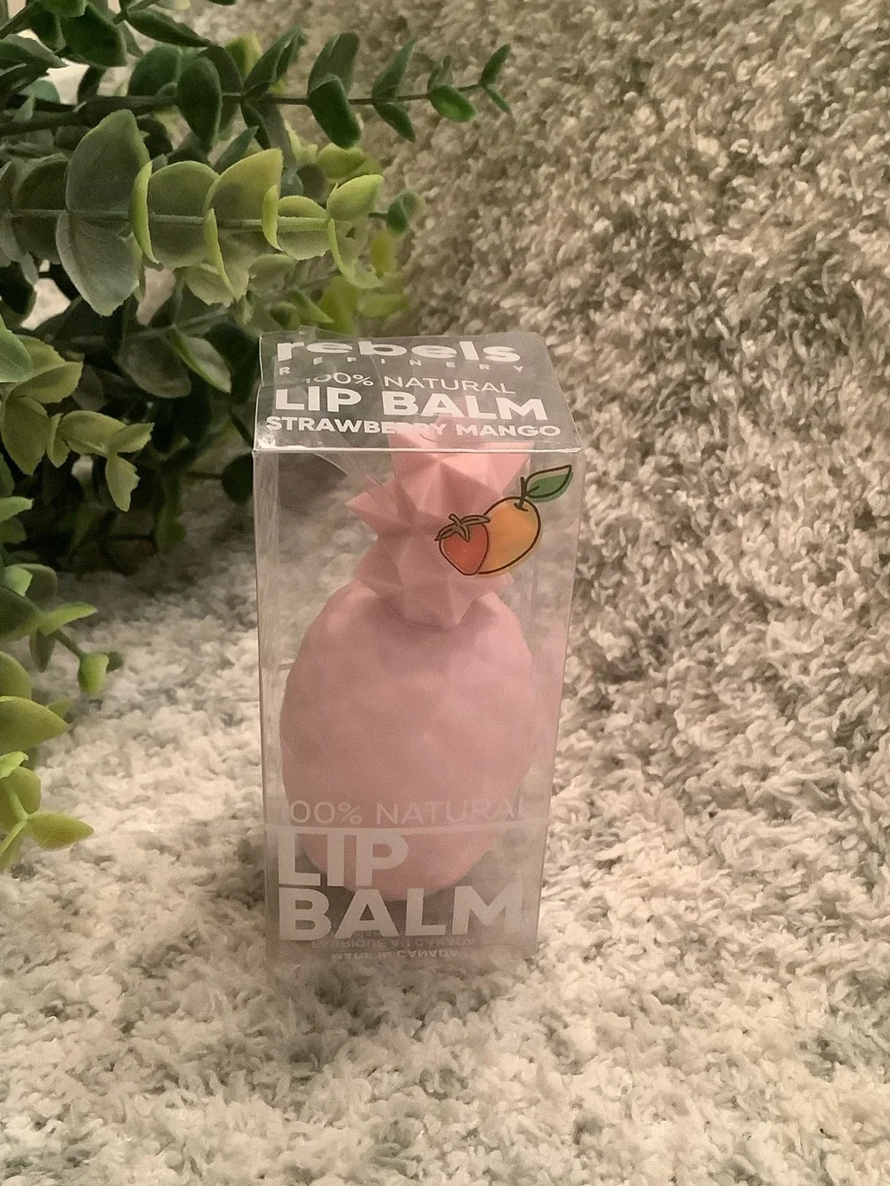 Rebels Refinery Pink Pineapple Lip Balm Flavored Strawberry Mango NWT %100 natur